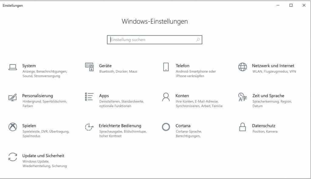 Excel Insights: Screenshot Windows 10 Einstellungen